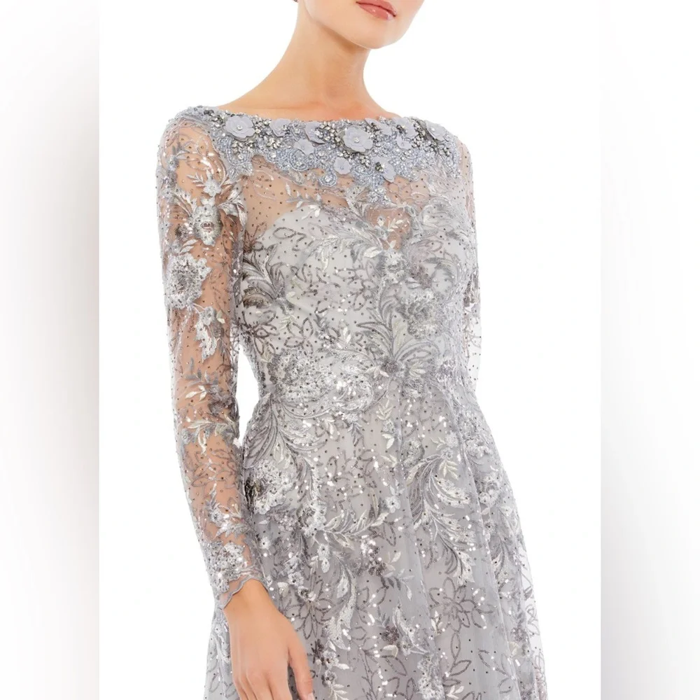 Floral embroidered illusion long gown - Picture 3 of 3